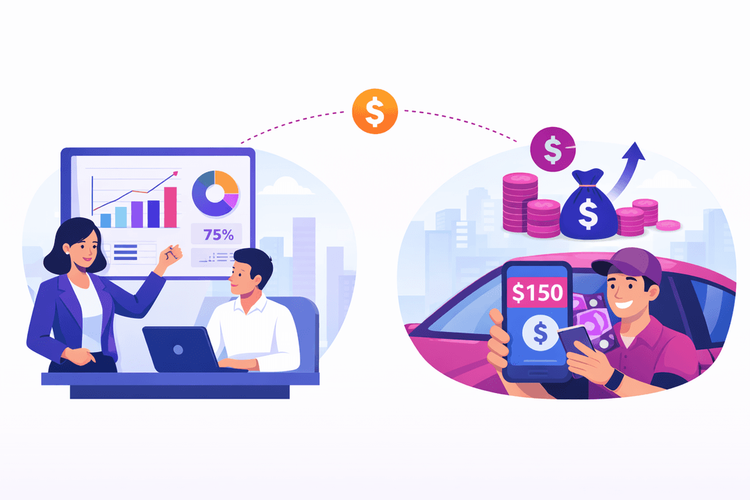 Empresa con métricas, conductor generando ingresos